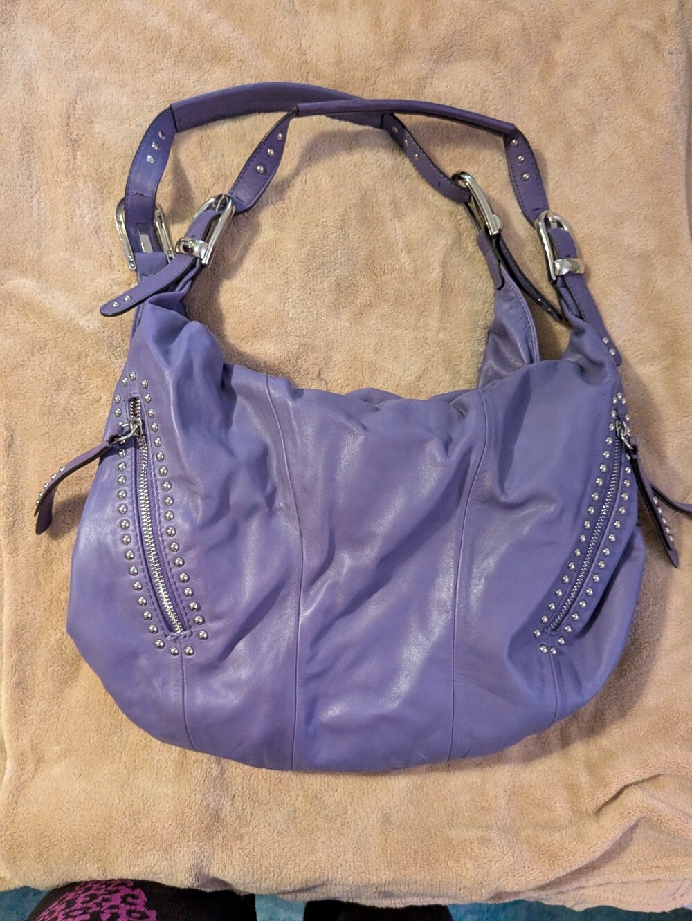B Makowsky Lavender Studded Hobo Bag